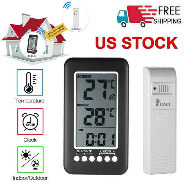 RyhamPaper Wireless Indoor Outdoor Thermometer LCD Digital Clock