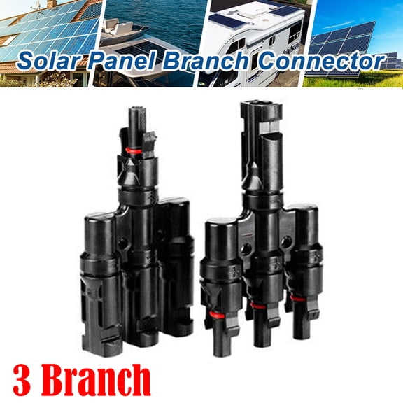 Ryhampaper 1 Pair Solar Panel T Branch Cable Connection Adapter Splitter Coupler Combiner 3 Way Connector Waterproof Black
