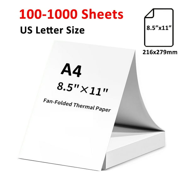 Ryhampaper 100 Sheets Thermal Printer Paper 8.5" x 11" US Letter Size Advanced Thermal Paper, Thermal Printing Paper BPA-Free White, Compatible with M832, M834, MT800