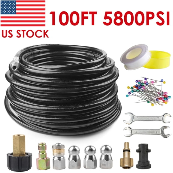 Ryhampaper 100FT Sewer Jetter Nozzles Kits, Drain Cleaning Hose for Pressure Washer 5800PSI Black