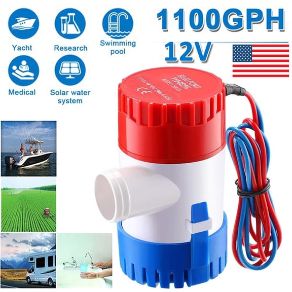 Ryhampaper 1100GPH 12V Electric Bilge Sump Water Pump For Boat Marine Submersible 1" Hose