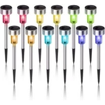 Ryhampaper 12 Pcs Solar Powered LED Stake Lights Outdoor Garden Stainless Steel Lights Landscape Walkway Lawn Path Lamps Multicolor