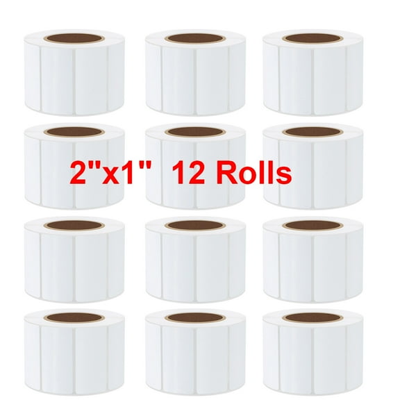 Ryhampaper 12 Rolls 2"x1" Direct Thermal Labels Barcode FBA SKU Sticker Labels1300/Roll for Rollo & Zebra Printer