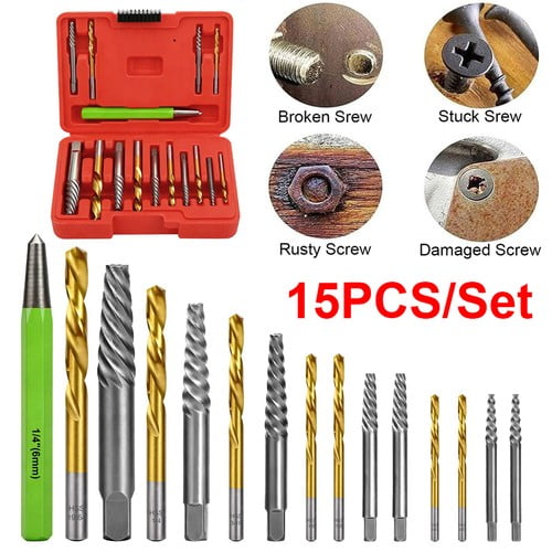 Ryhampaper 15Pcs Screws Bolt Extractor Set With Reverse Drill Bit Ez Out Stripped Screw Nut Set Red