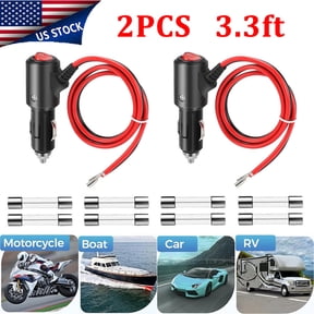 Ryhampaper 2Pcs 12V Car Cigarette Lighter Plug Socket Adapter Fused with On/Off Switch 3.3ft Black