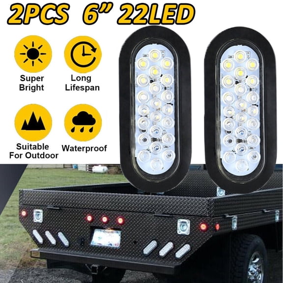 Ryhampaper 2Pcs 6" 22 LED Oval White Trailer Truck Reverse Backup Brake Stop Tail Lights 12V Waterproof