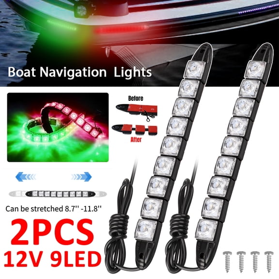 Ryhampaper 2Pcs 9LED Navigation Bow Light Strip For Marine Boat Yacht Pontoon Red Green 12V