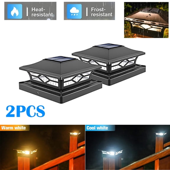 Ryhampaper 2Pcs LED Solar Post Deck Cap Lights Outdoor Fence Dock Light VC Vinyl 4x4 6x6 Landscape Lamp Black