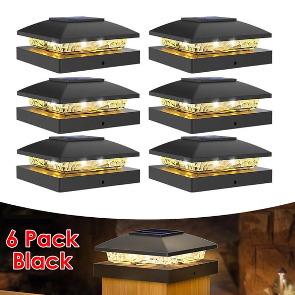 Ryhampaper 6 Pack Solar Post Cap Light For 4x4 Outdoor Waterproof LED Dock Deck Fence Light, Black