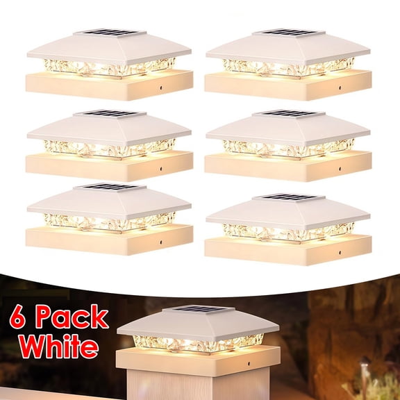 Ryhampaper 6 Pack Solar Post Cap Light For 4x4 Outdoor Waterproof LED Dock Deck Fence Light, White
