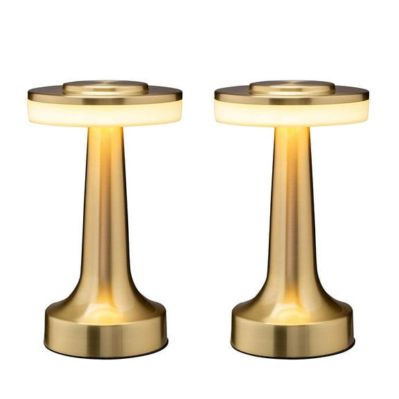 Ryhampaper 8.1" LED Metal Table Lamp Adjustable 3 Color Dimming Desk Lamp Touch Control Night Light Cordless Rechargeable 2Pack Golden 1800mAh