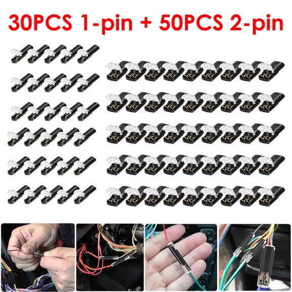Ryhampaper 80 PCS Plug-In Quick Wire Connectors, Reusable Clamp Terminal Blocks for Cables, Black (30PCS 1-pin Quick-Connect Terminal + 50PCS 2-pin Quick-Connect Termina)  ﻿