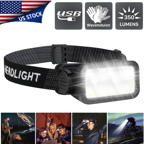Ryhampaper COB LED Headlamp USB Rechargeable Headlight Torch Work Light Bar Head Band Lamp 1PC