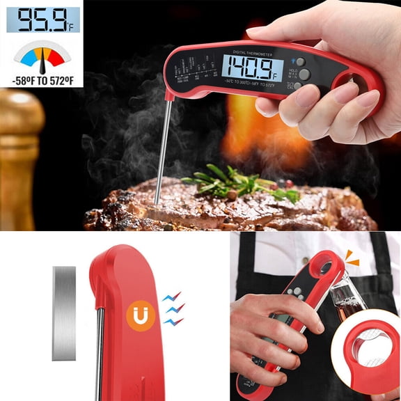 Ryhampaper Digital Instant Read Meat Thermometer for Kitchen Food Cooking BBQ Meat Grilling Red + Black