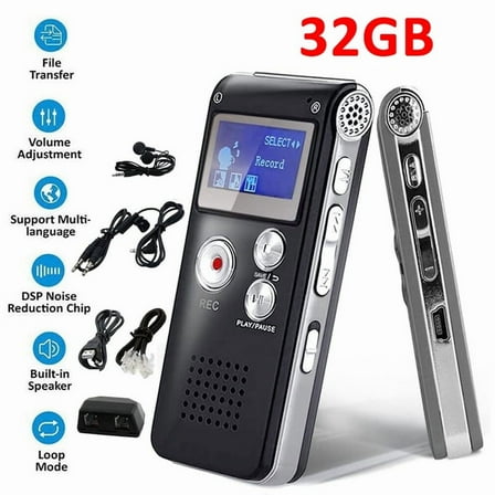 Ryhampaper Digital Voice Recorder Dictaphone Audio Mini Small Spy Sound Recorder Lecture Black 32GB