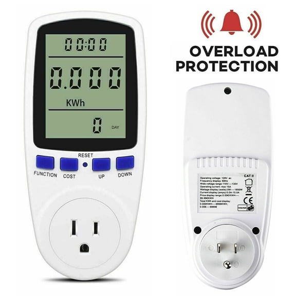 Ryhampaper LCD Power Meter Plug Consumption Electricity Usage Energy Watt Amps Volt Monitor White