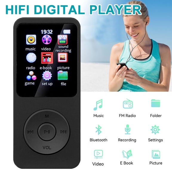 Ryhampaper MP4 MP3 Bluetooth HiFi Lossless Music Player FM Radio Recorder Support 64GB Black