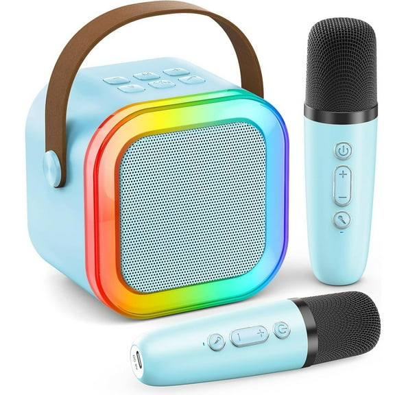Ryhampaper Portable Wireless Mini Karaoke Machine with 2 Microphones Bluetooth Speaker Blue