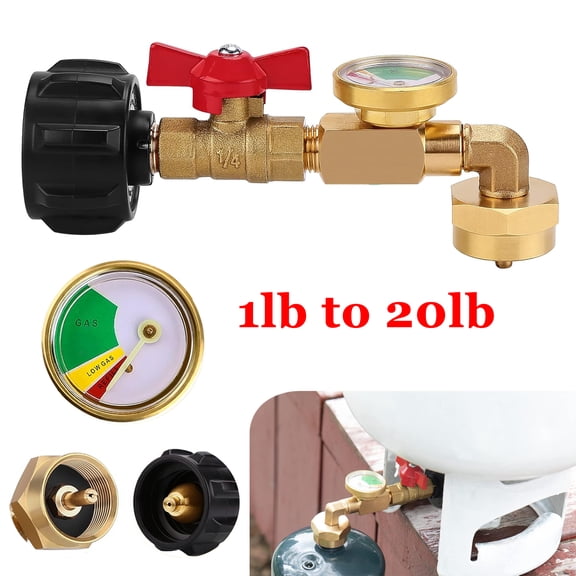 Ryhampaper Propane Adapter 1lb to 20lb, QCC1 Propane Refill Elbow Adapter with Gauge and ON-Off Control Valve for 1LB Propane Tank to Be Refilled Gas