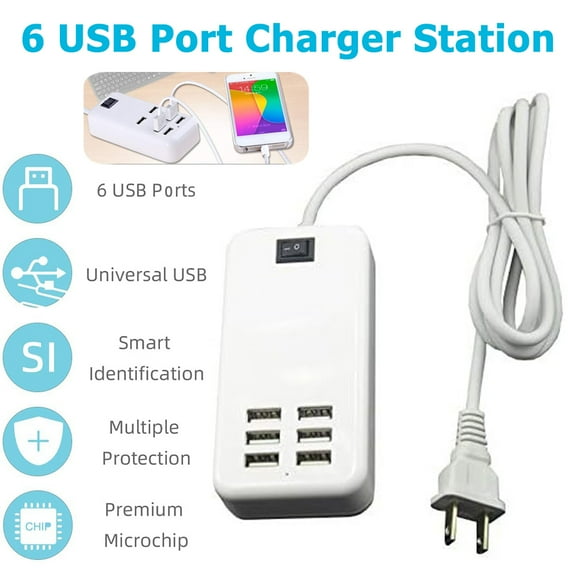 Ryhampaper USB Fast Charger, 6 Ports Portable Hub Wall Charger Charging Station AC Power Adapter Desktop