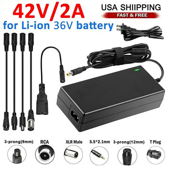 Ryhampaper Universal 42V/2A DC5.5 Charger Adapter For Li-ion 36V Battery + 6 output ports Black