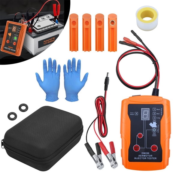 Ryhampaper Universal Fuel Injector Tester Cleaner & Adapter DIY Cleaning Tools Kit Set 12V, Short Circuit Protection, Orange