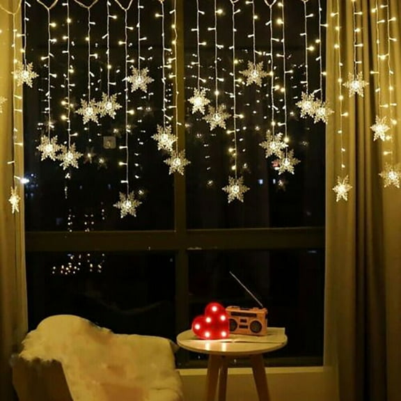 Ryhampaper Warmwhite Christmas 96 LED Curtain Lights, 3.5m/11.5ft Window Snowflake String Fairy Lights, with 8 Modes Waterproof Deocration for Christmas, Wedding, Party, Xmas Tree, Wall, Room