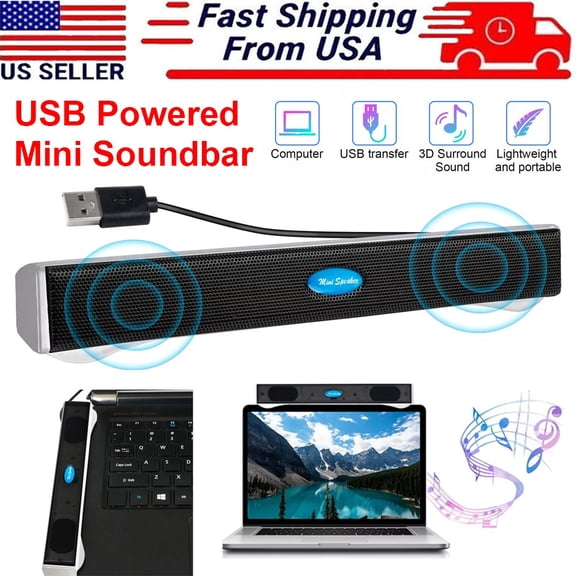 Ryhampaper Wired Computer Speakers Soundbar 2.0 Stereo Bass Sound USB for Desktop PC Laptop Black & White