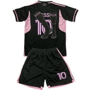 Ryhoow Kids Boys Girls Lionel Messi No. 10 Inter Miami FC 23/24 Home Futbol Sports Soccer Jersey and Shorts Socks Black Size 24