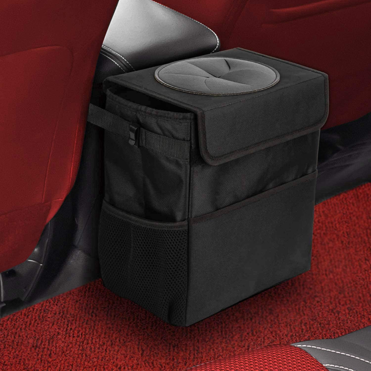 ELONGRIVER Leak-Proof Car Trash Can With Lid & Pockets - Pink Hanging Collapsible Garbage Bin For Cars, SUVs, Trucks