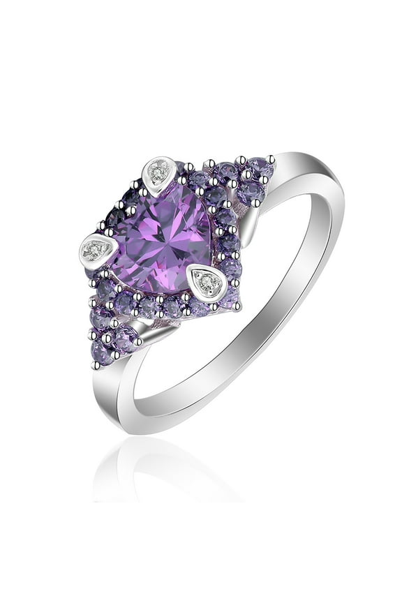 Ryiana Engagement Promise Ring Purple Heart Cz Silver Womens Ginger Lyne Collection