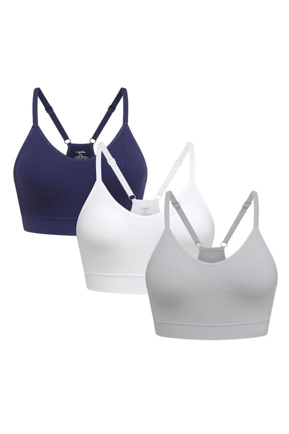 Ashley Seamless V-Neck Cami Sports Bra, 3 pack, Pct/Wht/Mcrht, Small