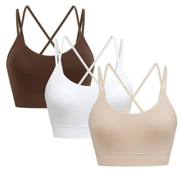 Ryka Hannah Seamless Strappy Openback Sports Bra, 3 Pack, Shopping Bag/Almond Peach/White, Large