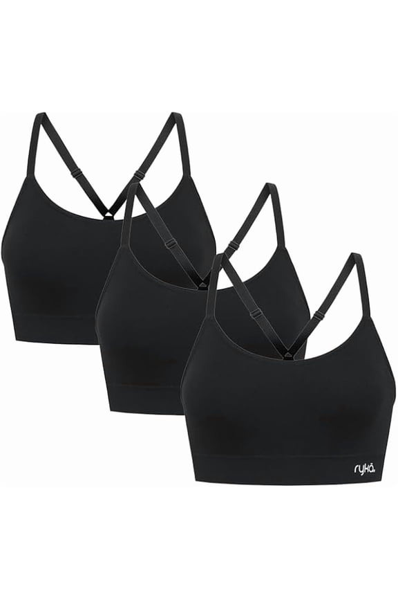 Women's Katharina Seamless Yoga Racerback Sports Bra with Removable Pads, 3 Pack, Blk/Blk/Blk, Small