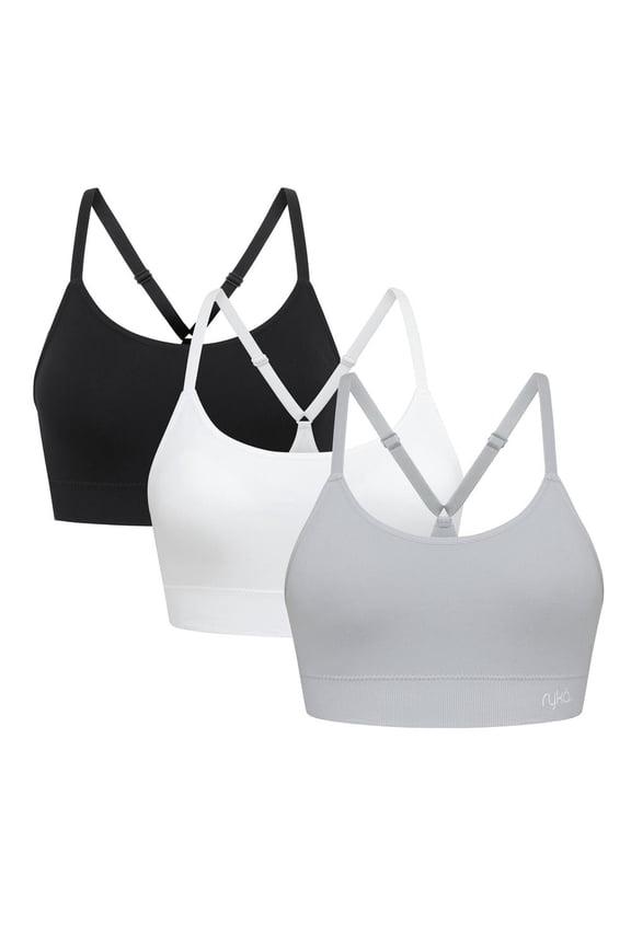Women's Katharina Seamless Yoga Racerback Sports Bra with Removable Pads, 3 Pack, Mcrchp Htr/Blk, X-Large