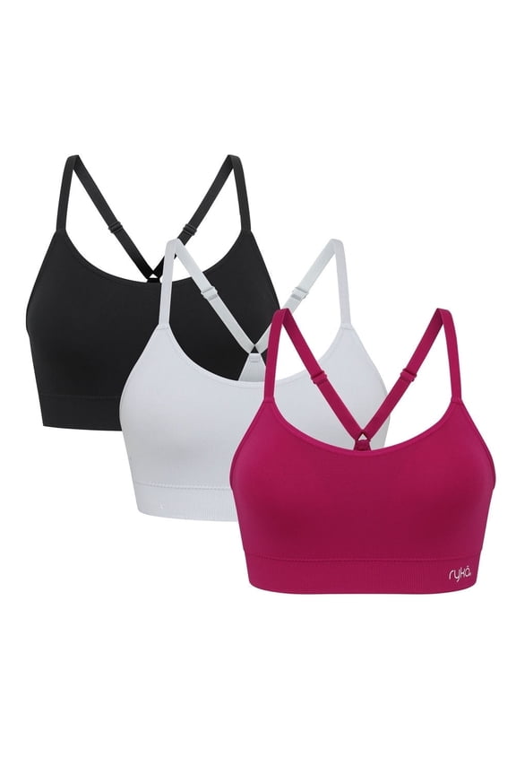 Women's Katharina Seamless Yoga Racerback Sports Bra with Removable Pads, 3 Pack, SNGRA/MCPHT/BLK, X-Large