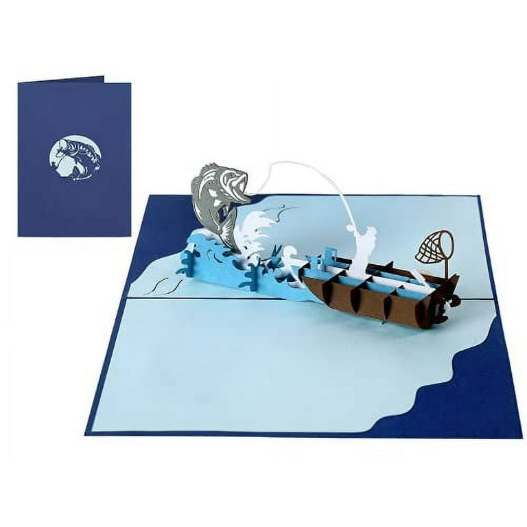 Rykamia Fishing Pop Up Card, Blank Fishing Card With Envelop