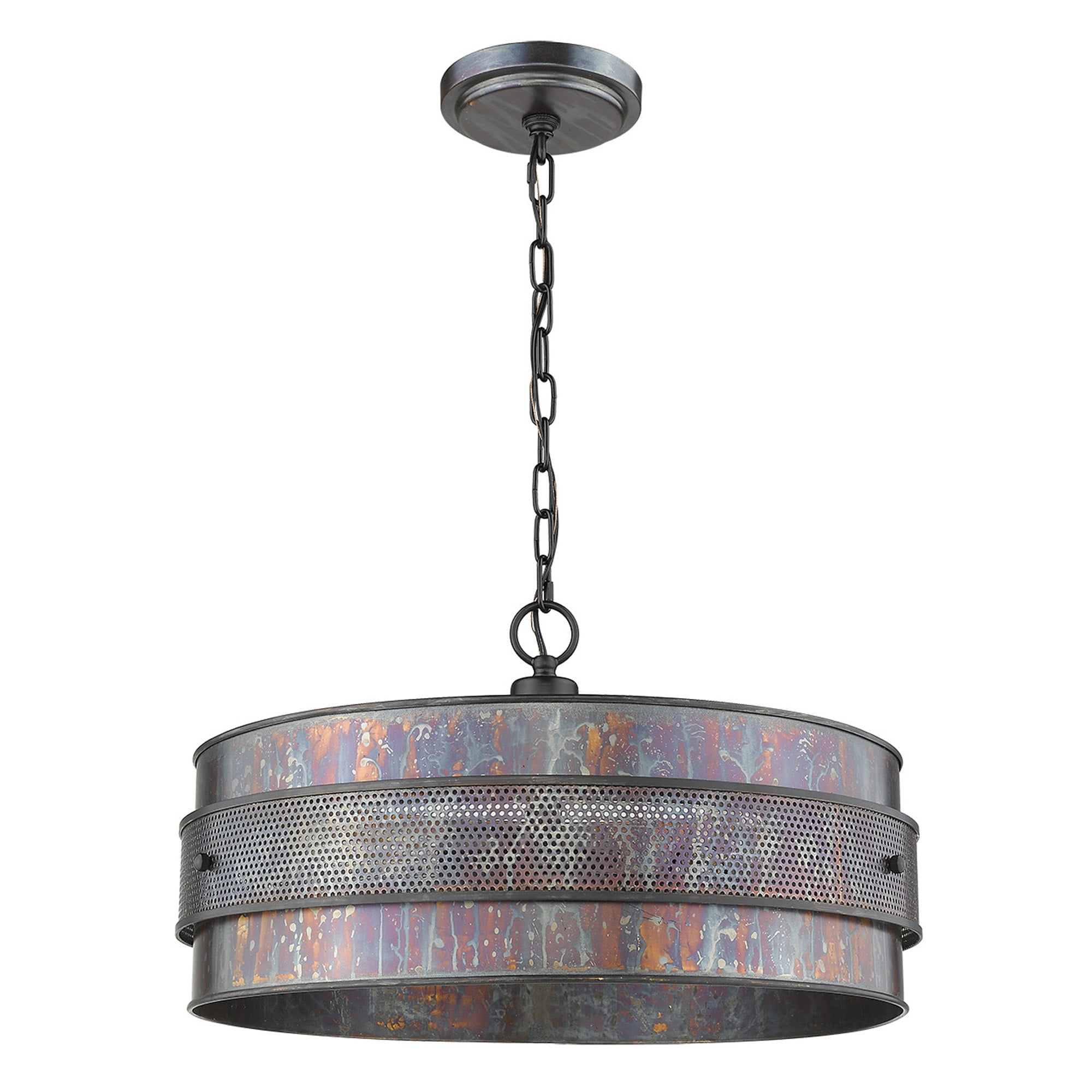 Ryker Bronze Patina Metal Drum Pendant with Mesh Detail