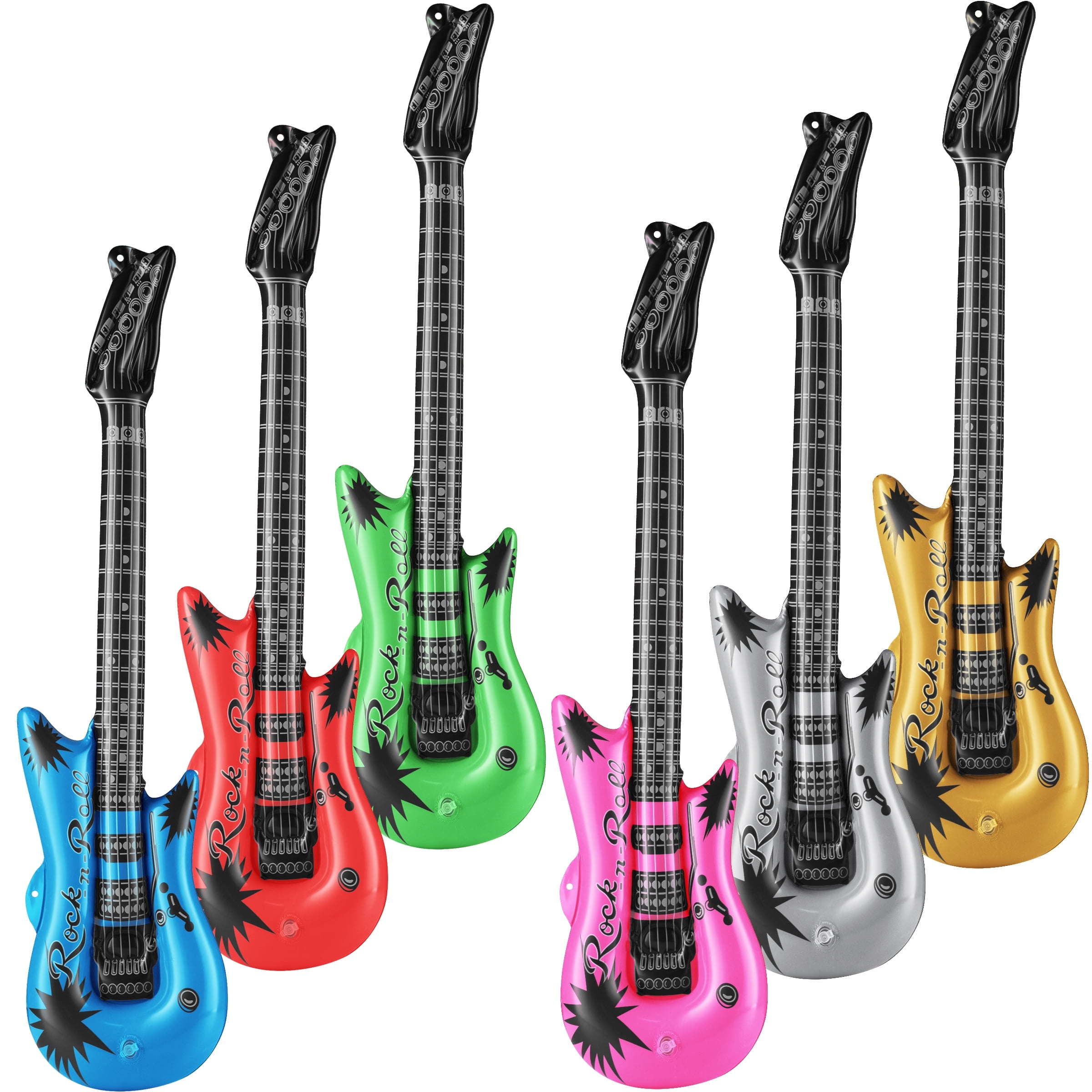 Rykon Inflatable Guitars for Kids, Pack of 6, 36-Inch Neon Blow Up Guitar Instruments, Party Favors, Giveaways, Photo Booth Props, Rock Star Birthdays & Party Decorations