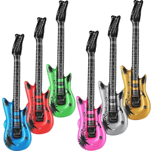 Rykon Inflatable Guitars for Kids, Pack of 6, 36-Inch Neon Blow Up Guitar Instruments, Party Favors, Giveaways, Photo Booth Props, Rock Star Birthdays & Party Decorations