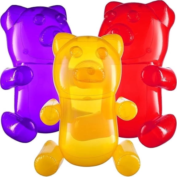 Rykon Inflatable Gummy Bears, Pack of 3, 24-Inch Big Blow Up Pool Toys, Birthday Party Supplies, Candy Land Theme Decorations & Fun Photo Booth Props
