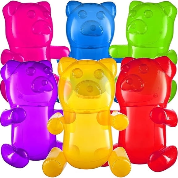 Rykon Inflatable Gummy Bears, Pack of 6, 24-Inch Big Blow Up Pool Toys, Candy Land Theme Decorations, Birthday Party Supplies & Photo Booth Props