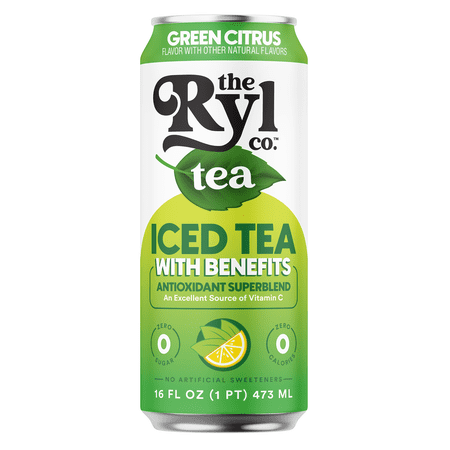 Ryl Iced Green Tea Citrus, Zero Sugar Antioxidant Green Tea, 16 fl oz Ready-to-Drink Can, No Artificial Sweeteners