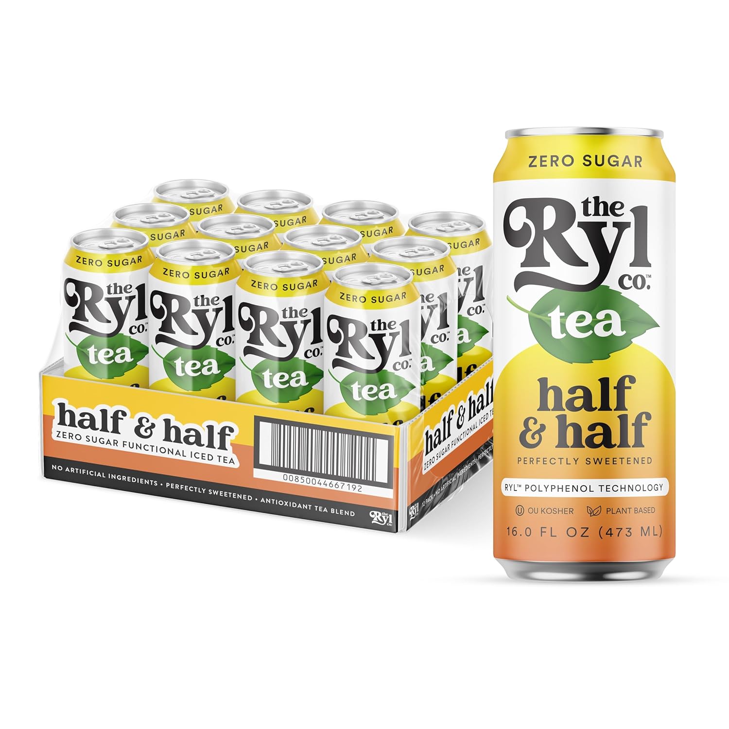 Ryl Iced Tea, Half & Half Tea, 16.0 Fl Oz (12Pack), Sugar Free Iced