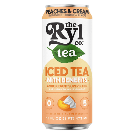 Ryl Iced Tea, Peaches n' Cream, Antioxidant Superblend, Zero Sugar, Low Carb,16.0 fl oz, Can