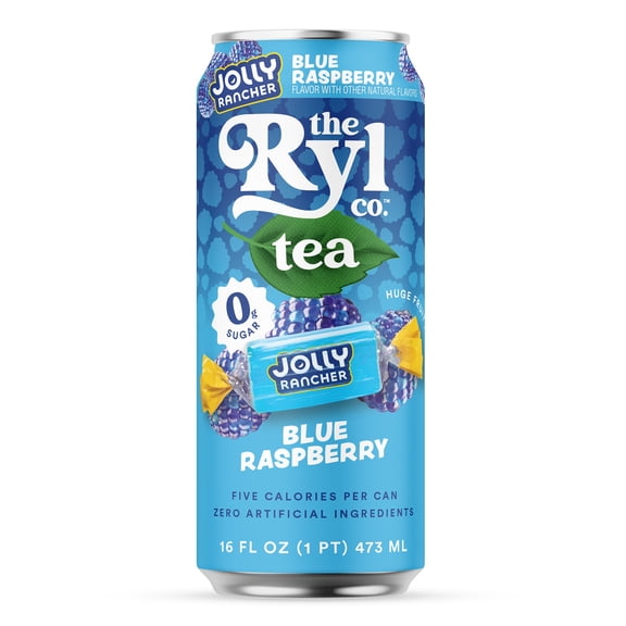 Ryl Iced Tea Jolly Rancher Blue Raspberry, Zero Sugar Antioxidant Tea, 16 fl oz Ready-to-Drink Can