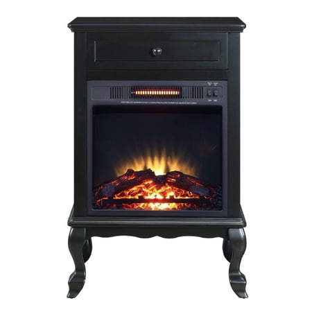 Ryla 34 Inch Wood End Table with LED Electric Fireplace 1 Drawer Black - Saltoro Sherpi