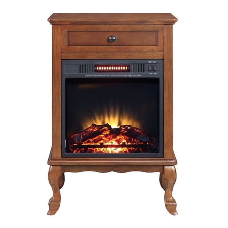 Ryla 34 Inch Wood End Table with LED Electric Fireplace 1 Drawer Walnut - Saltoro Sherpi