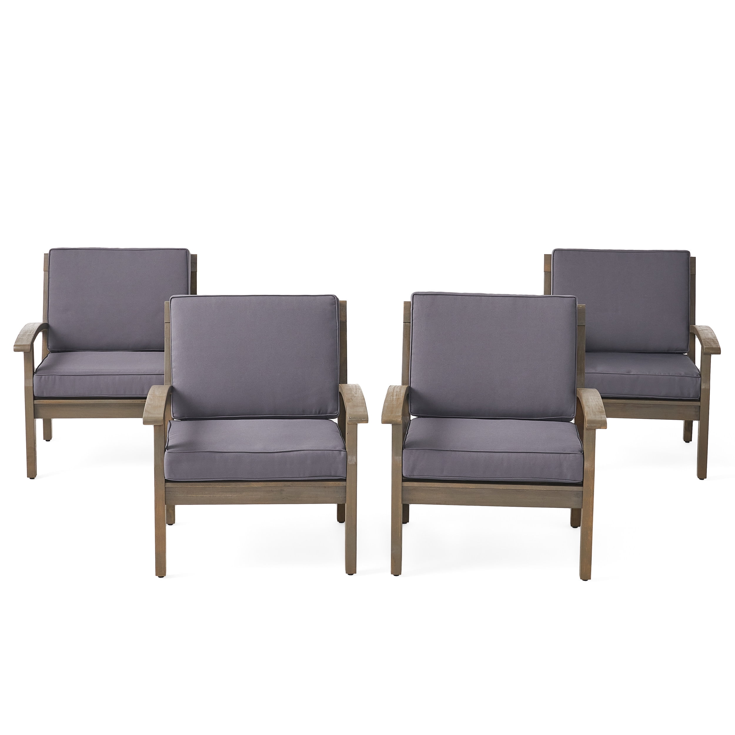 Ryland Outdoor Wooden Club Chairs, Set of 4, Gray, Dark Gray