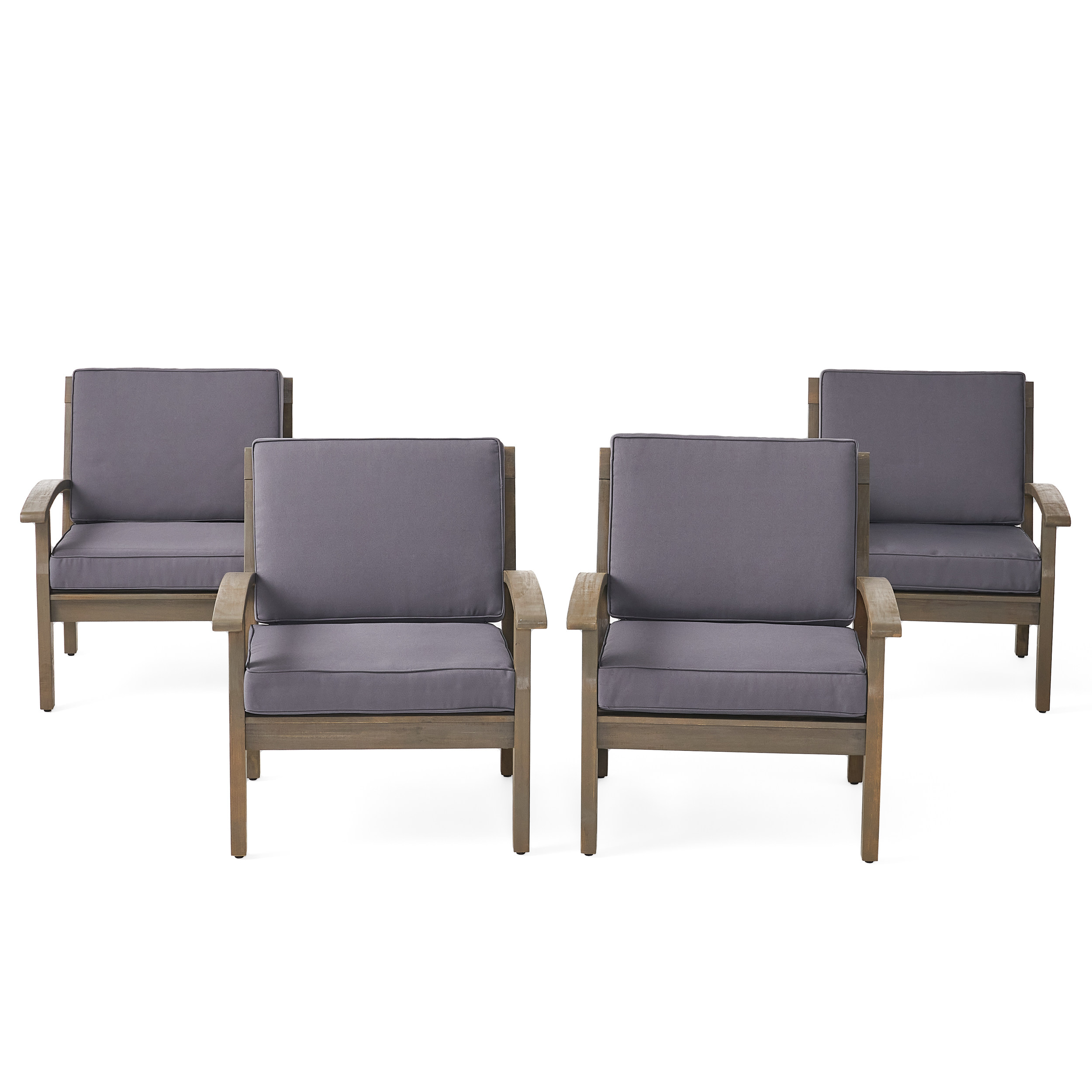 Ryland Outdoor Wooden Club Chairs Set of 4 Gray Dark Gray